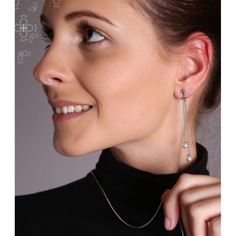 Boucles d'oreilles cristal Swarovski perles blanches en plaqué Or Blanc et rhodié