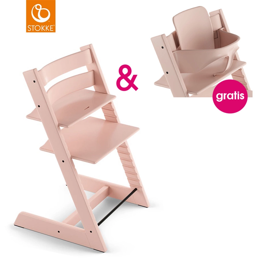 STOKKE® Tripp Trapp® Hochstuhl Buche Serene Pink + gratis Baby Set Serene Pink