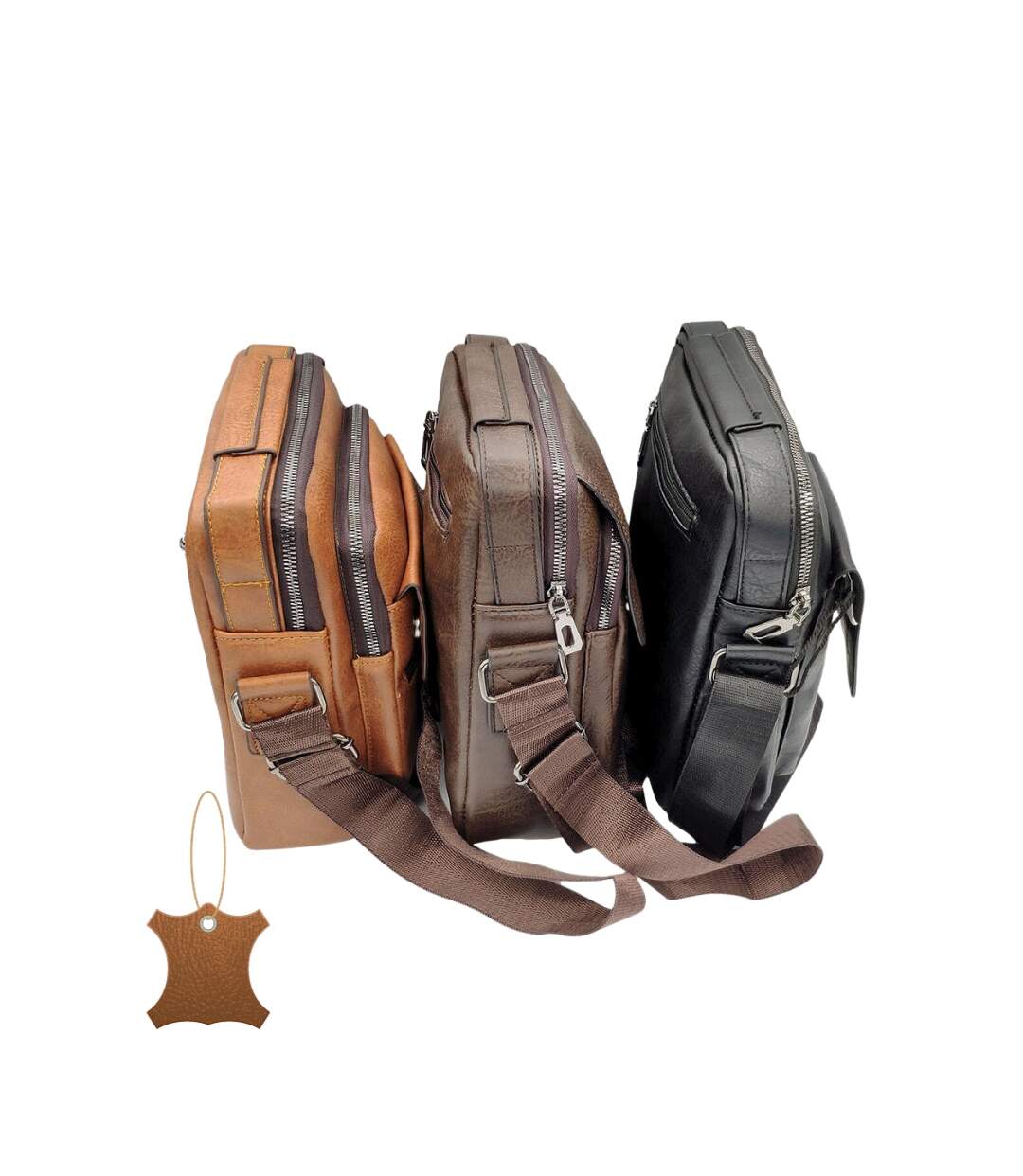 Sacoche bandoulière pour homme multi poches  - 100 polyuréthane - Couleur marron