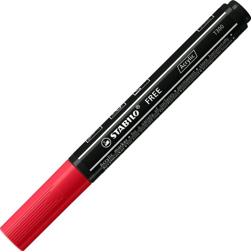 STABILO FREE - Acryl Marker - Karmijn Rood - T300 - Ronde Punt - 2-3 mm - Doos 5 stuks