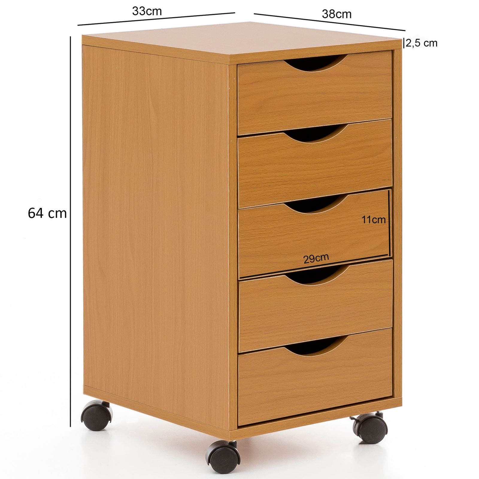 Rollcontainer - Buche - 5 Schubkästen