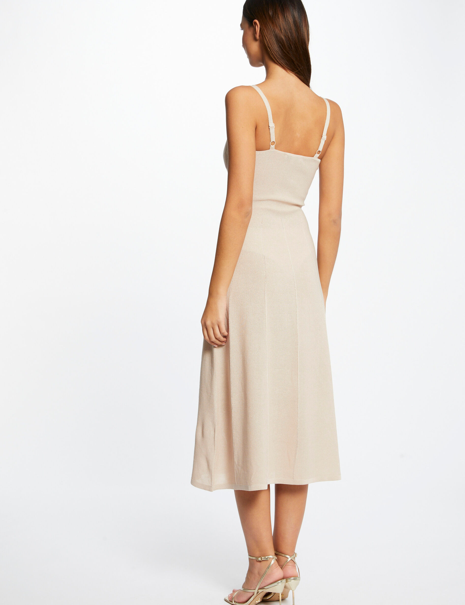 Robe pull midi évasée à bretelles fines dore femme - dore