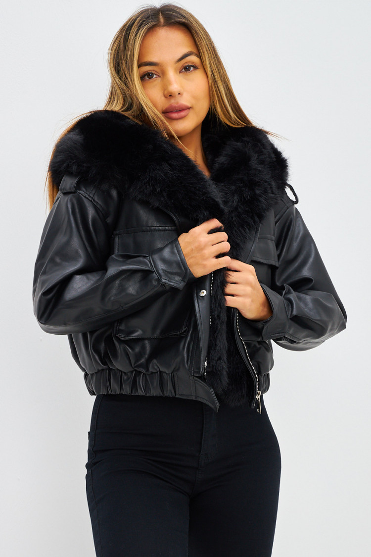 Perfecto en simili cuir noir à fourrure