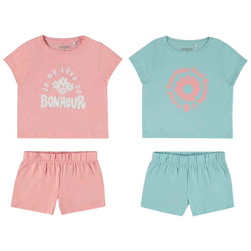 Lot de 2 pyjamas courts 2 pièces en jersey pour fille - Multicolore