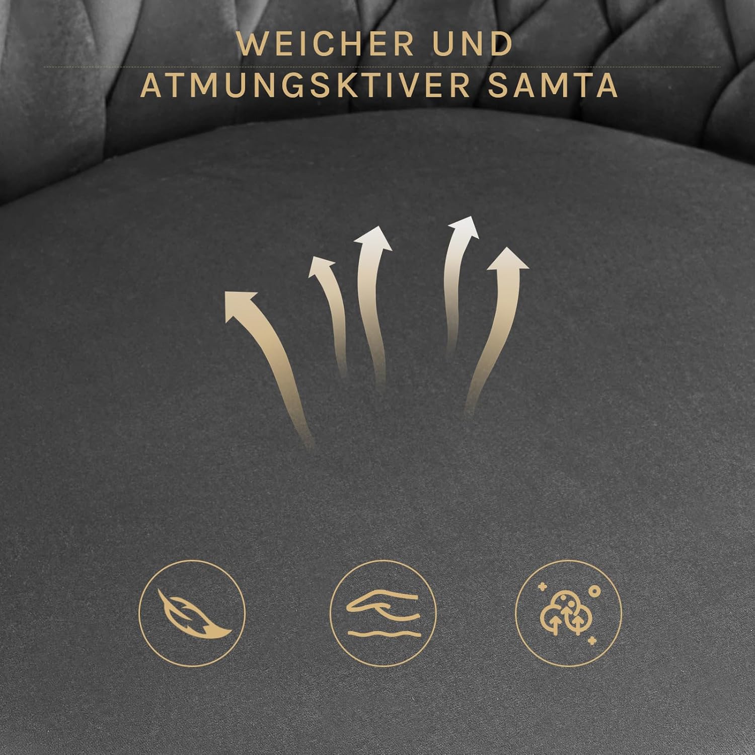 WOLTU Esszimmerstühle 4er Set, Küchenstuhl, Wohnzimmerstuhl, mit Metallrahmen, ergonomisch, 360° drehbar, für Küche Wohnzimmer Balkon, Samtsitz, Dunkelgrau, EZS84dgr-4