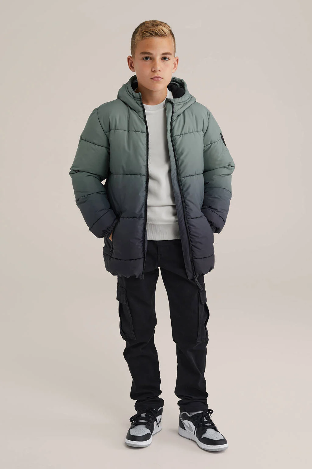 WE Fashion Blue Ridge winterjas grijsgroen