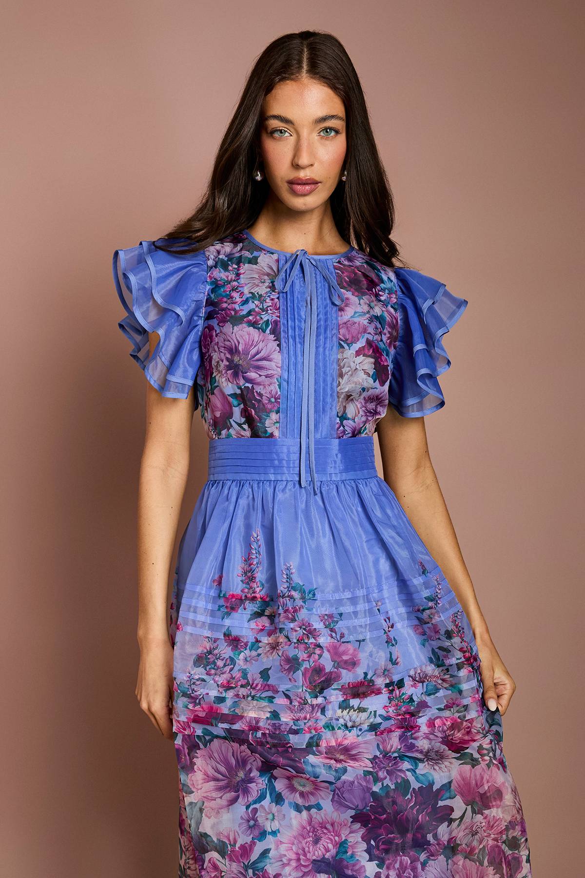 Coast Robe Midi Imprimée En Organza À Volants Lisa Tan