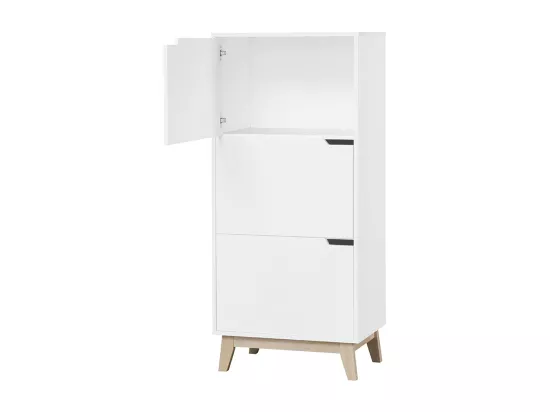 Meuble de rangement haut blanc et bois clair 3 portes L60 cm LEENA
