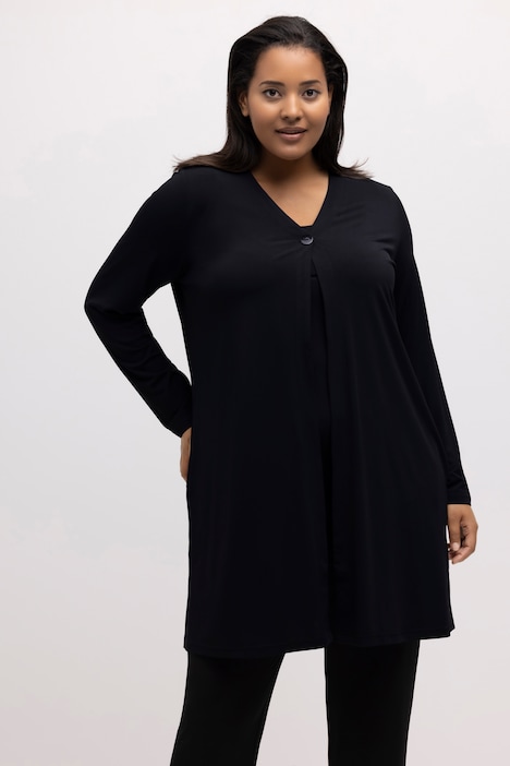 Jerseyjacke, Punkte, V-Ausschnitt, Knopfverschluss, Langarm