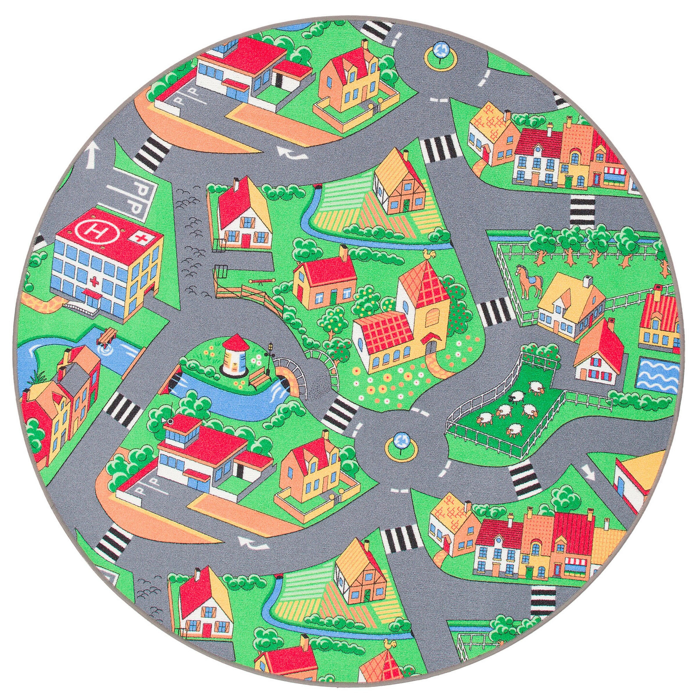 Snapstyle Kinder Spiel Teppich Little Village Rund Bunt
