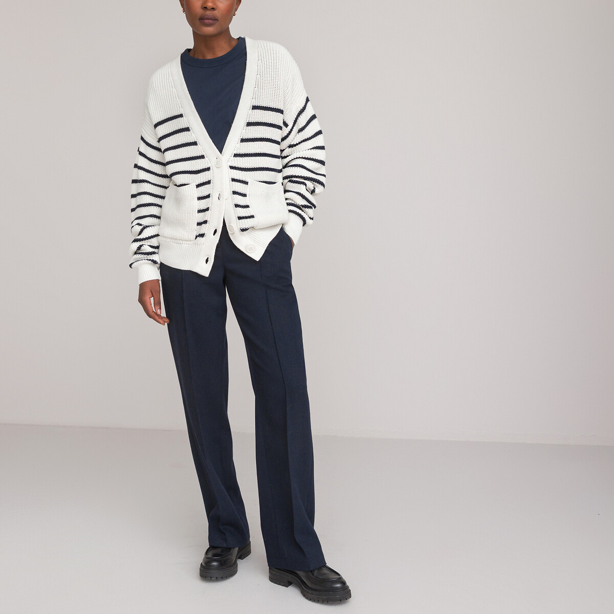 LA REDOUTE COLLECTIONS<br>Cardigã de malha, estilo náutico, em mistura de algodão