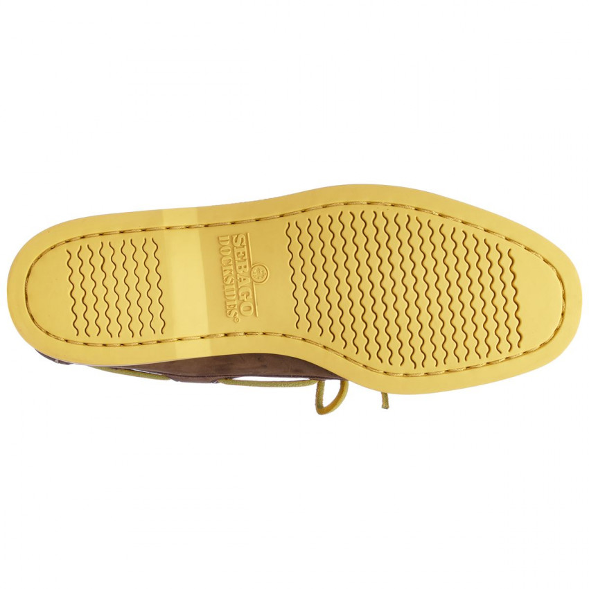 DOCKSIDES NUBUCK Dk Brown Yellow-CHAUSSURES BATEAU POUR HOMME EN NUBUCK DK BROWN YELLOW