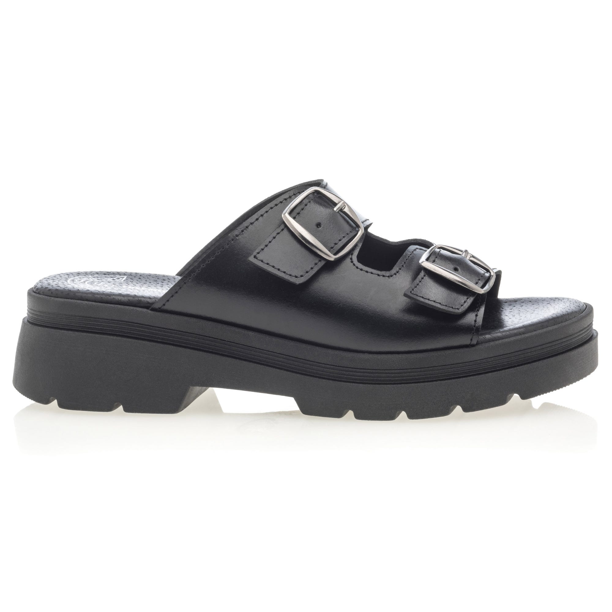 Mules à talon compensé Femme en cuir noir