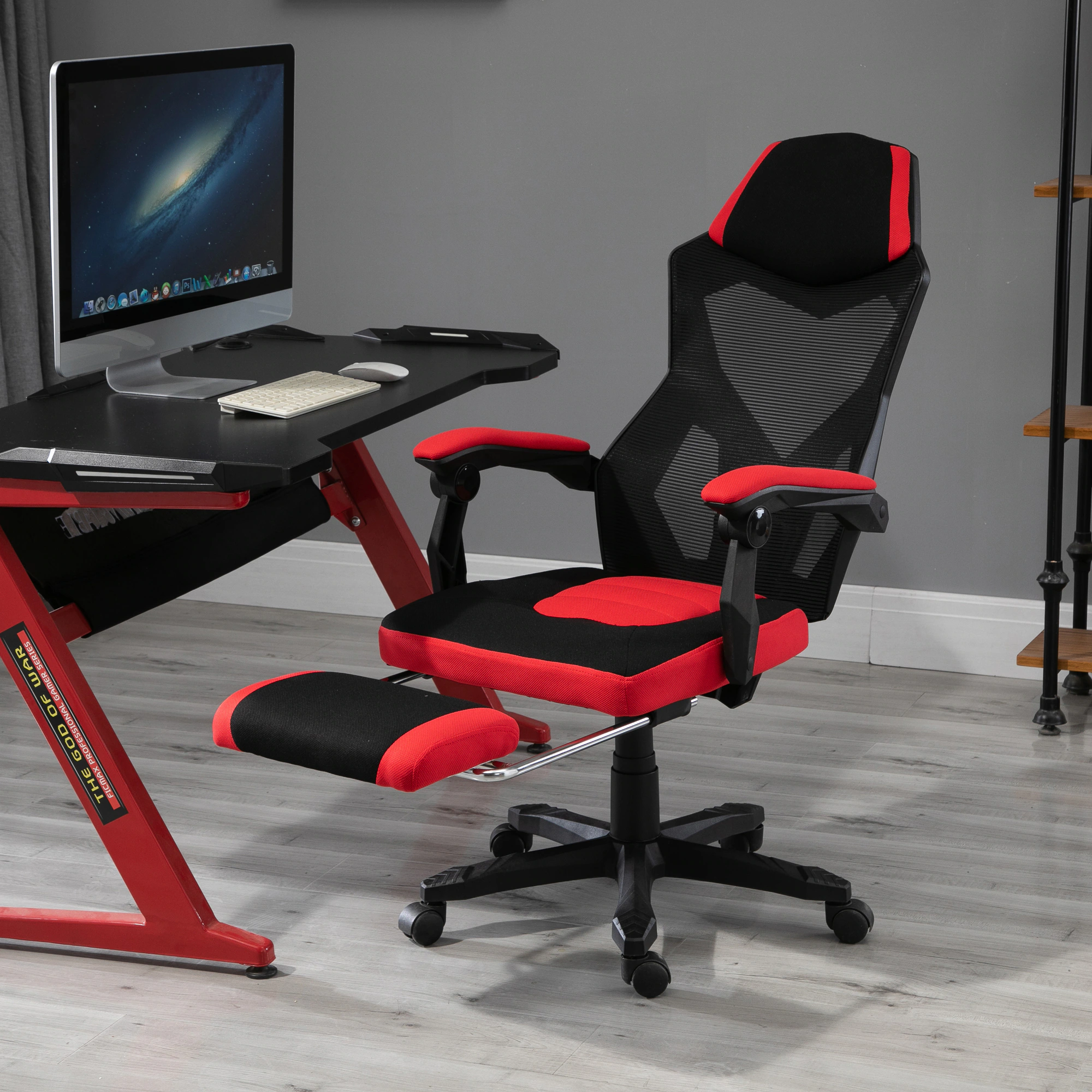 Vinsetto Gamingstuhl mit Fußstütze schwarz, rot 58 x 72 x 108-118 cm (BxTxH)