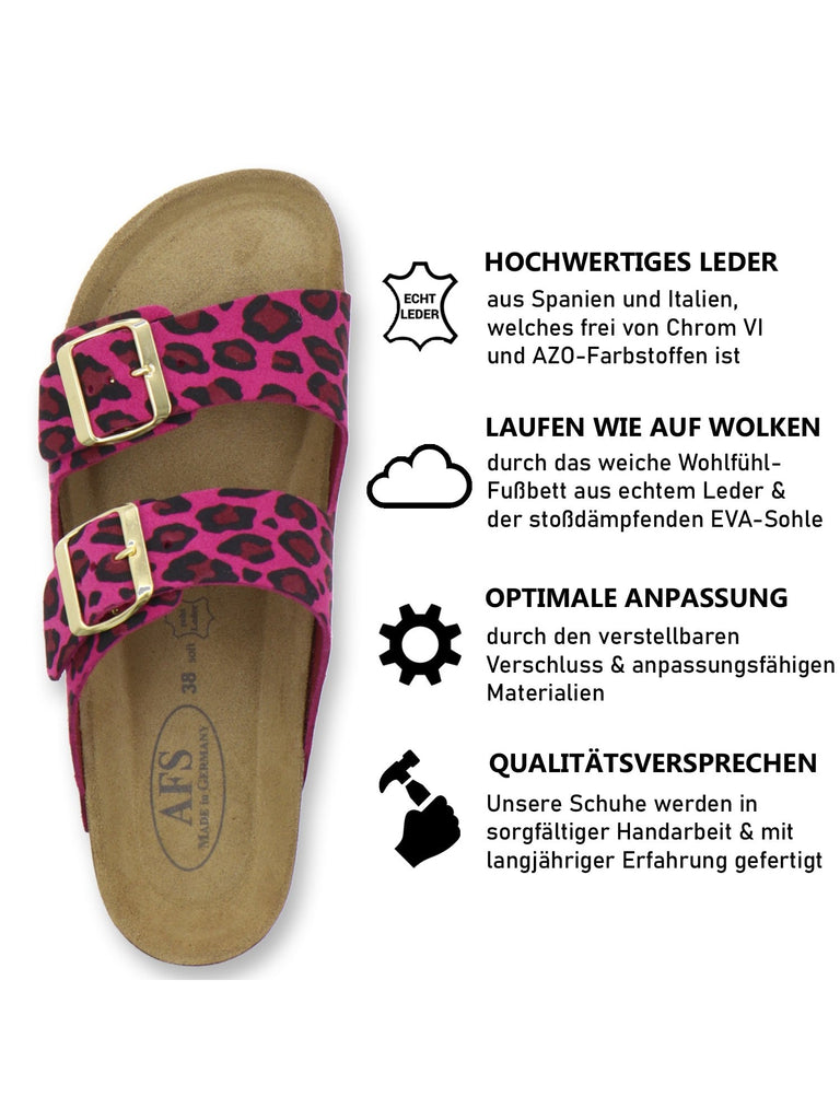 Pantoletten Damen Zweischnaller leo-pink