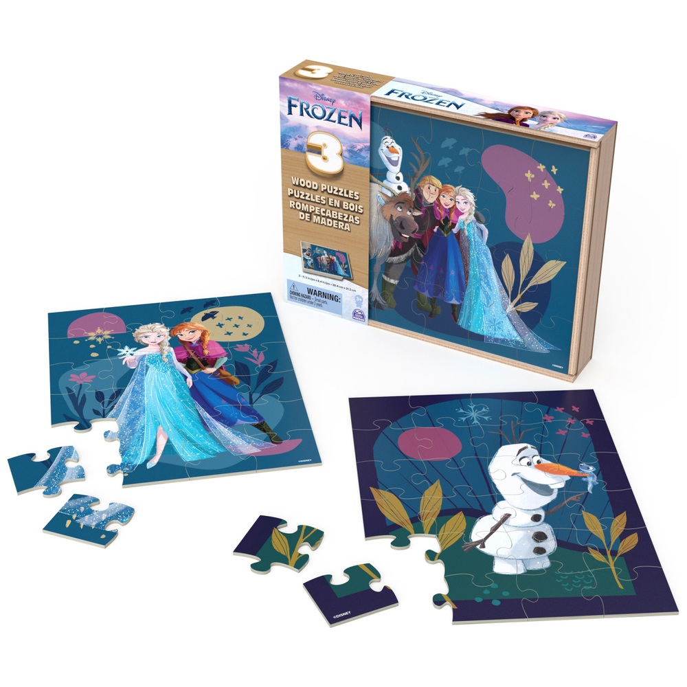 Frozen-Holzpuzzles, 3er-Pack in Holzaufbewahrungsschale, Sortiment