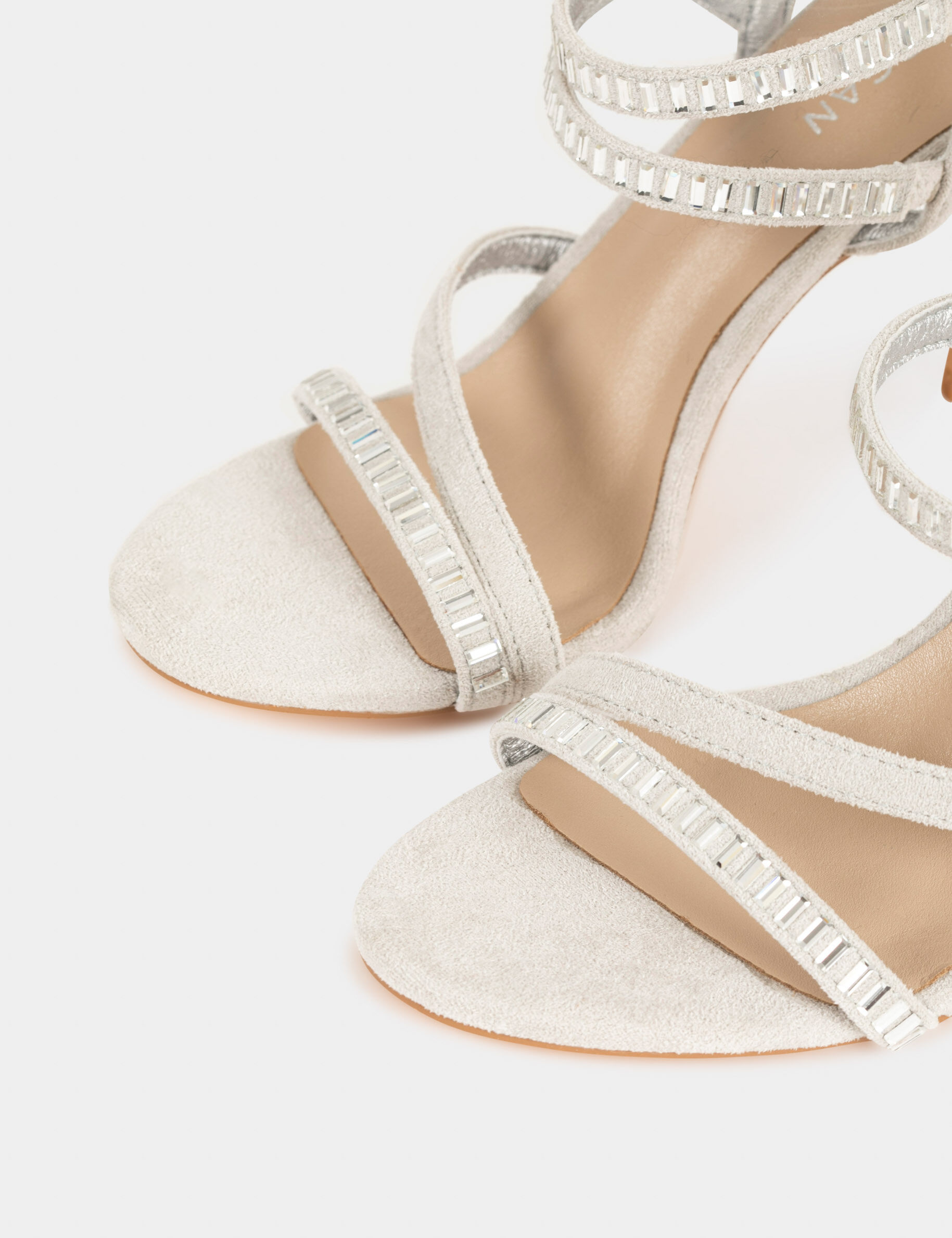 Sandales à talons aiguilles avec strass beige femme - beige