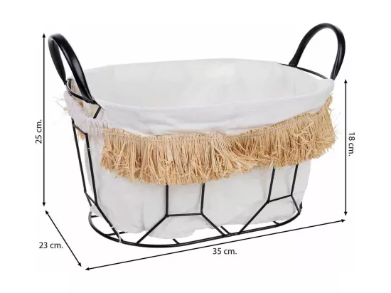 Panier de rangement en métal et tissu 35x23x18/25