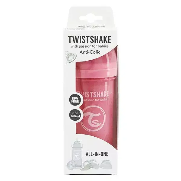 Mamadeira anticólica Twistshake rosa pastel +2 meses 260ml