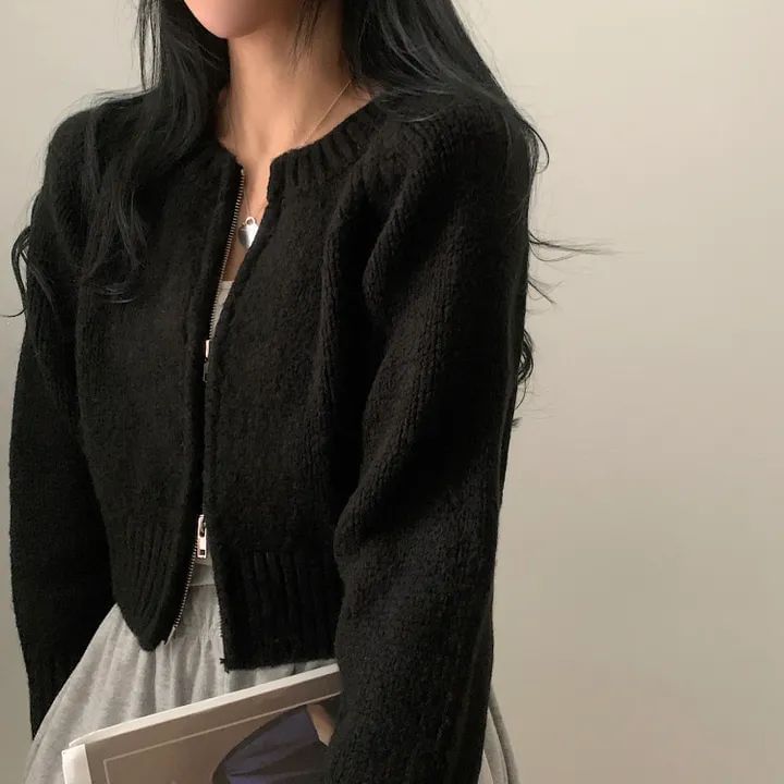 darkroesin - Effen cropped vest met ronde hals en rits