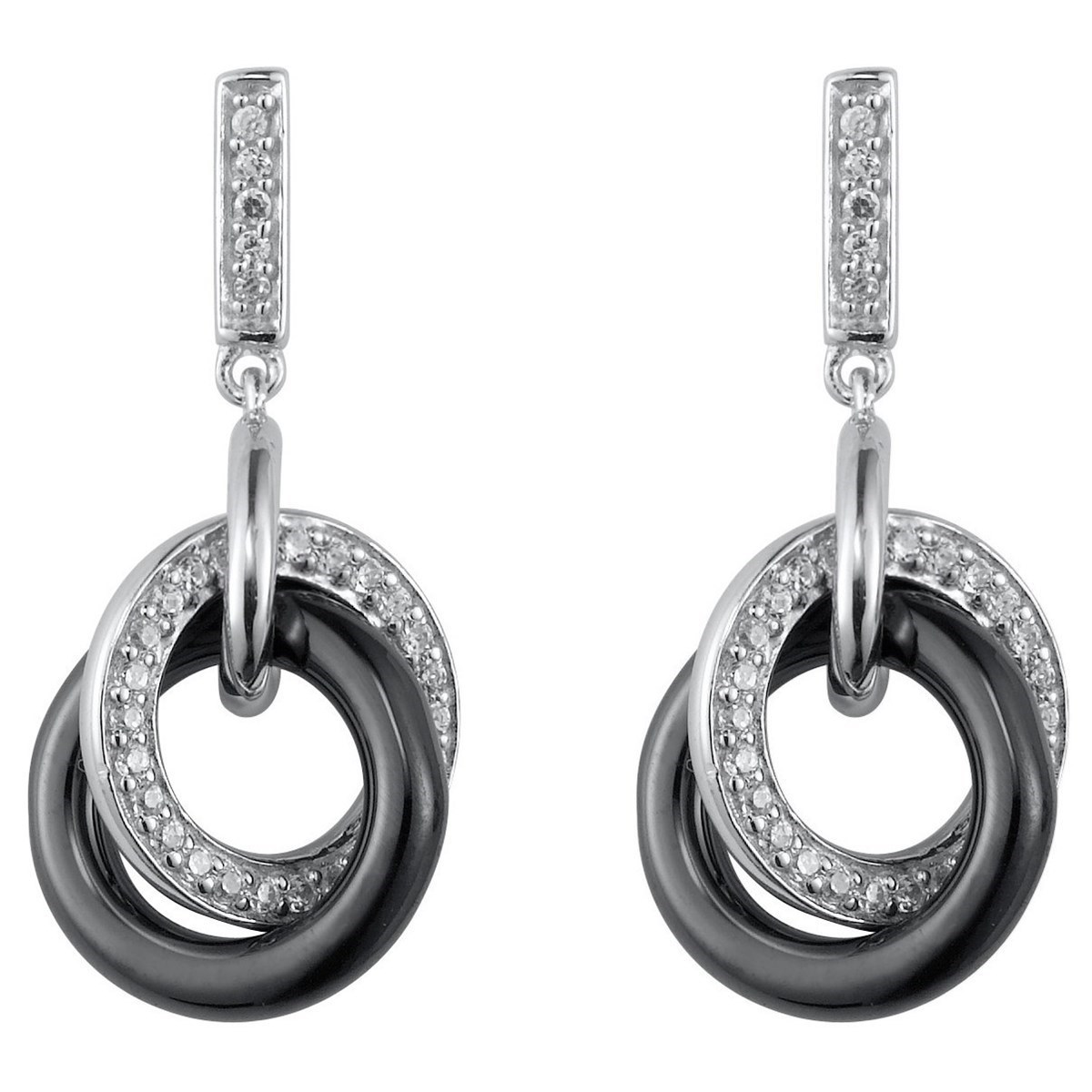Boucles d'oreilles pendantes en Argent 925 millièmes et céramique - blanc brillant
