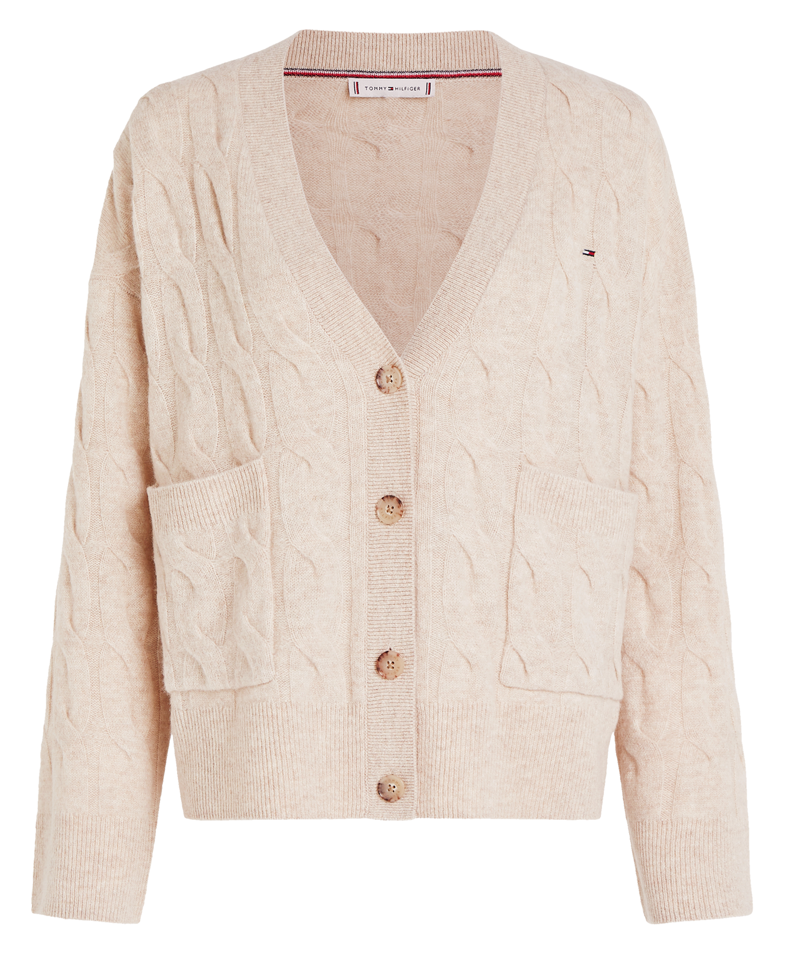 Cardigan col V droit en laine | Beige