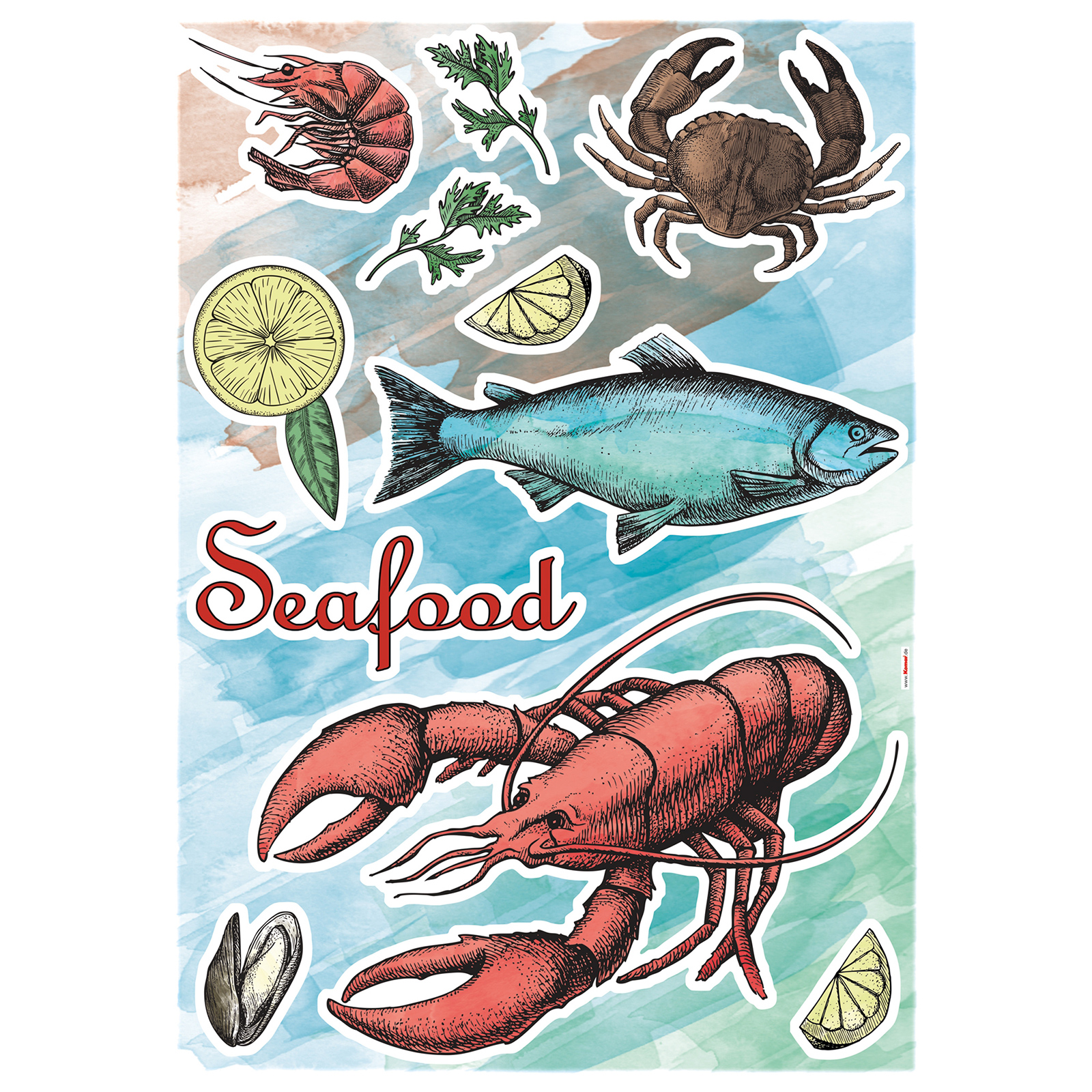 Wandtattoo SEAFOOD - bunt - 50x70 cm