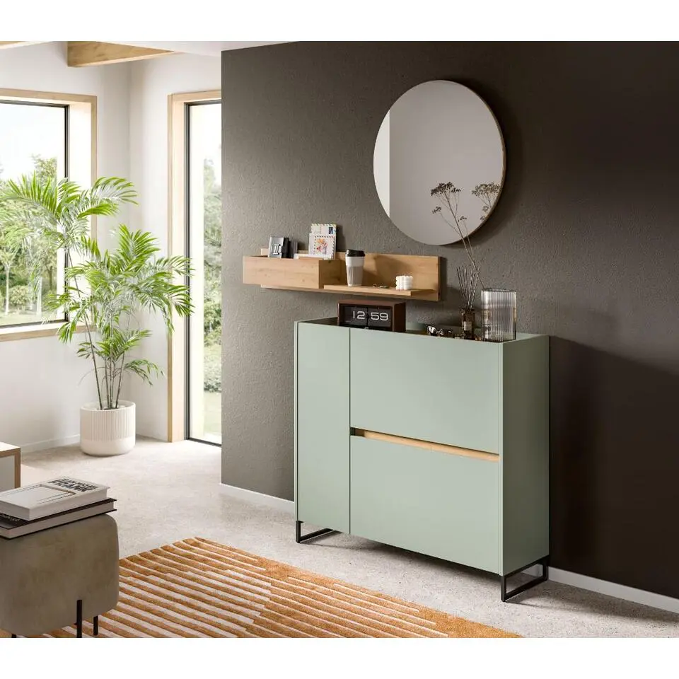 Hioshop Drive schoenenkast 1 deur- 2 vouwdeuren salvie decor