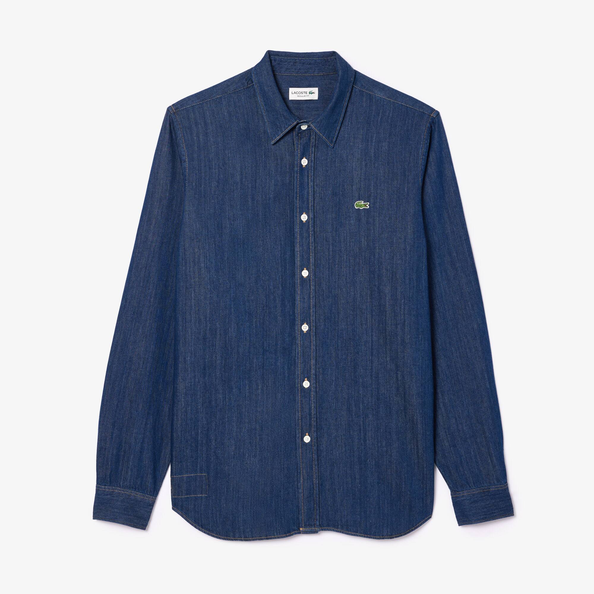 Chemise homme Lacoste regular fit en denim de coton biologique Manches Longues - Bleu - Lacoste - Homme