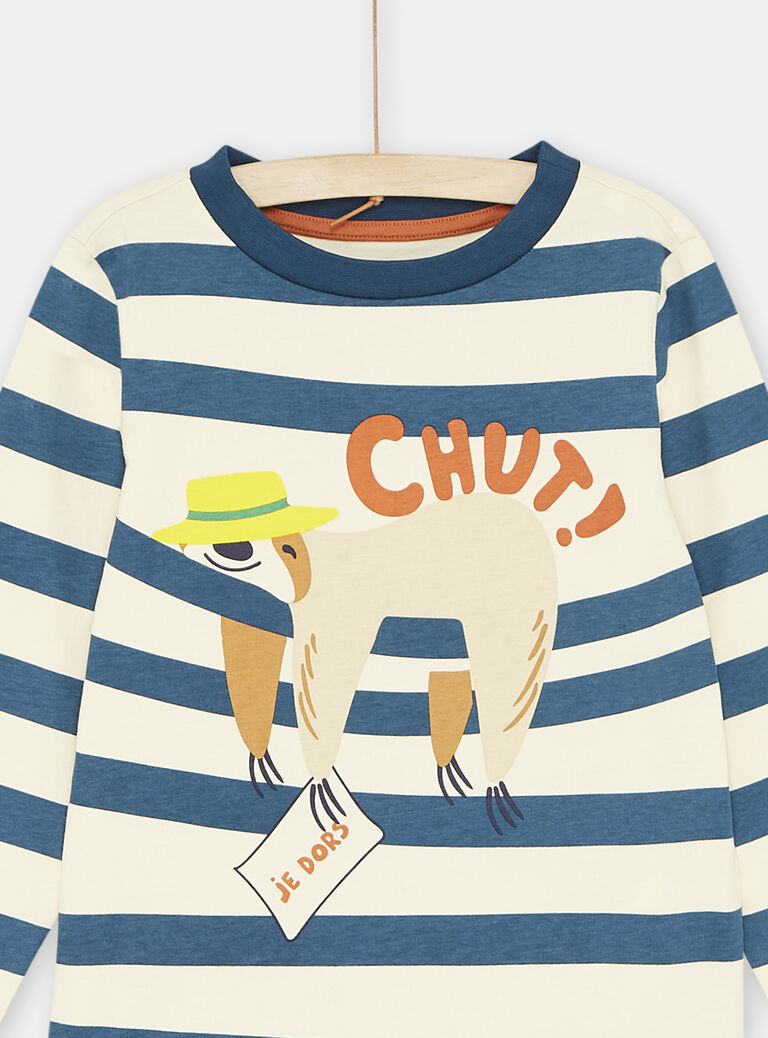 Pyjama bleu et beige à motif paresseux garçon