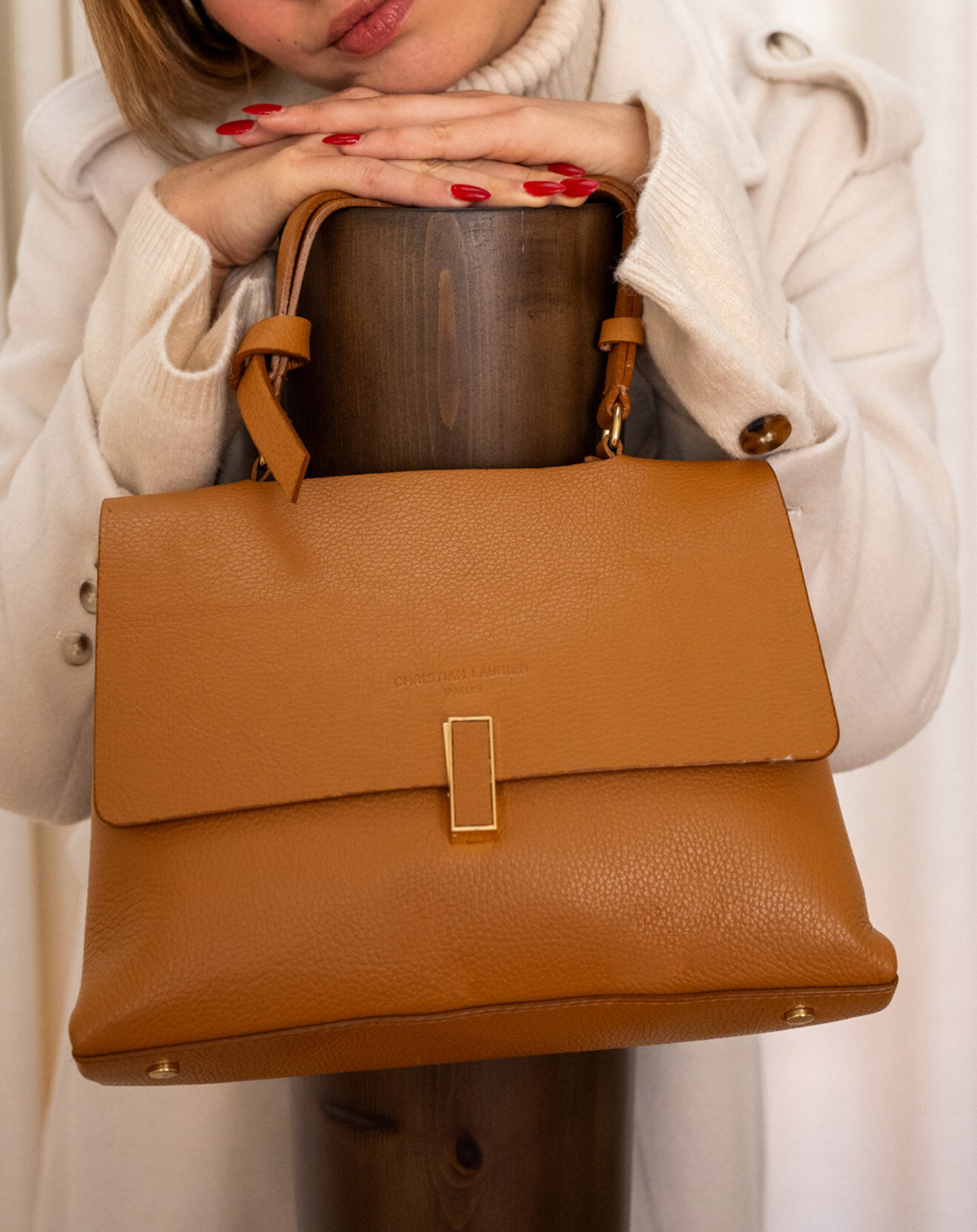 Christian Laurier Sac à main en Cuir Eva camel - 31x23x12 cm