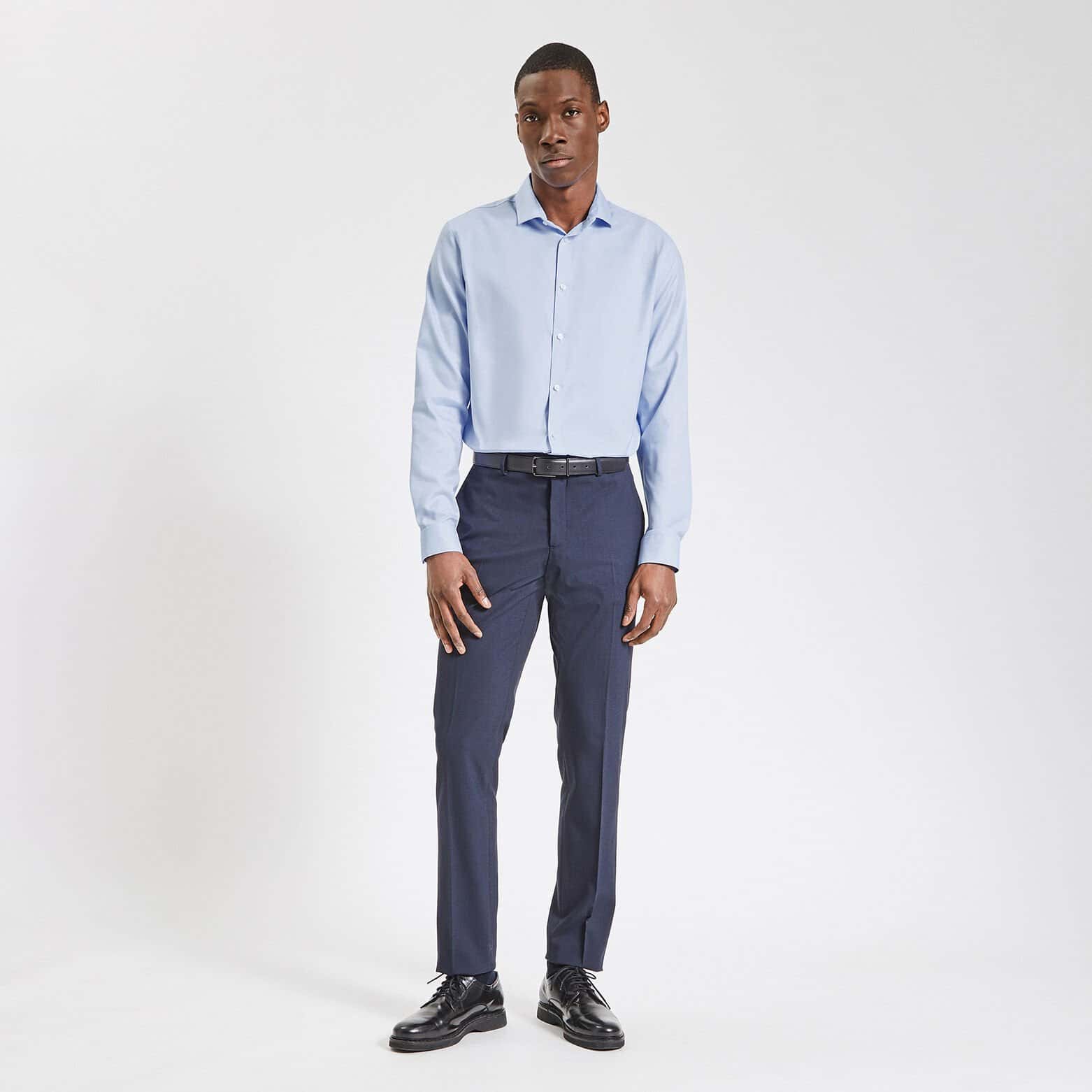 Chemise slim sans repassage unie coton Bleu clair