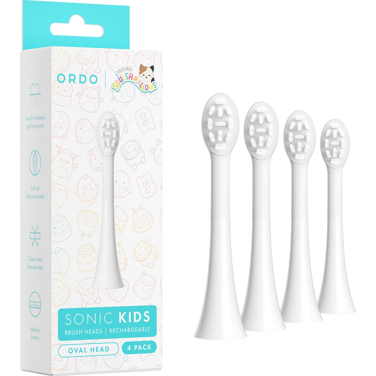 Ordo Sonic Kids erstatningstannbørstehoder (4-pakning) (hvit)