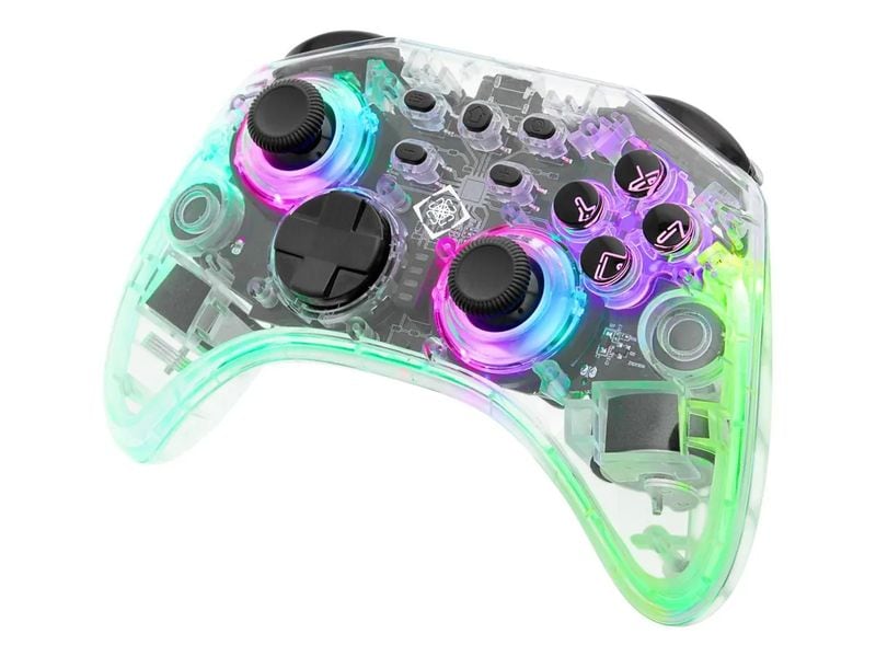 DELTACO Controller 4222135 Transparent Drahtloser Nintendo-Switch Controller mit einstellbarem RGB