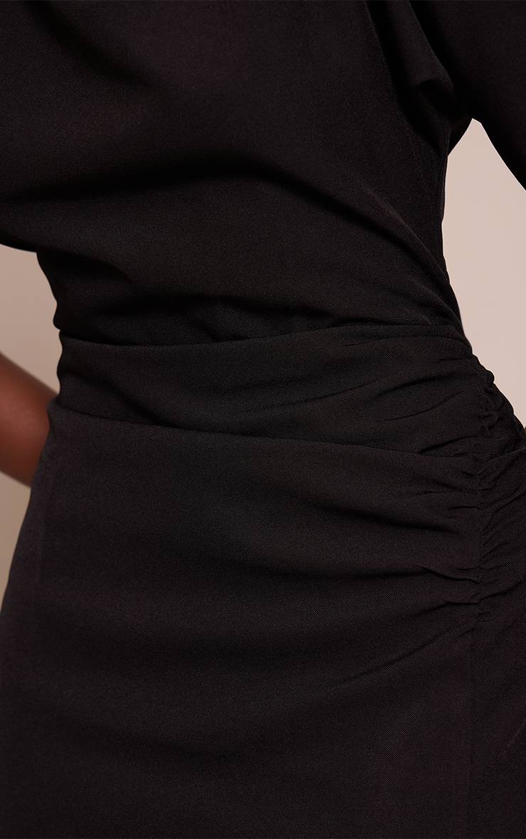 Noir Robe Maxi Ajustée Tissée À Manches Courtes
