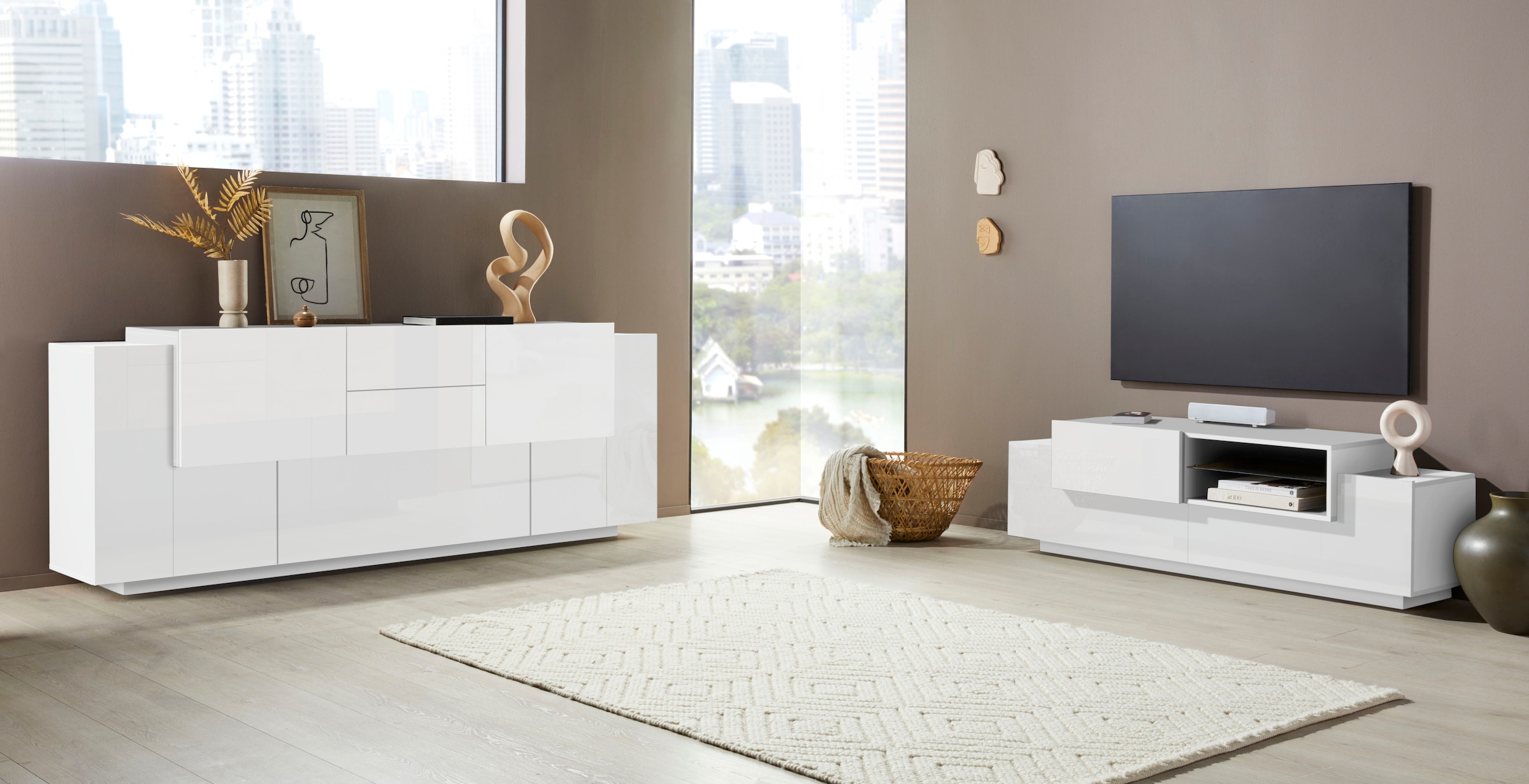 INOSIGN Lowboard »Coro,Lowboard,TV-Kommode,TV-Möbel,TV-Bank« mit 2 Klappen, 1 Tür, 1 Glasboden, Breite 160