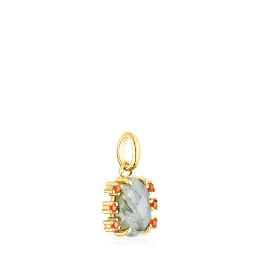 Pingente Jardim Virtual com banho de ouro 18k sobre prata, labradorita e cornalina.