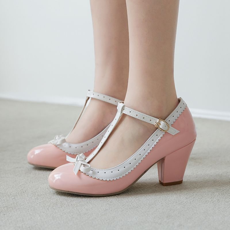 Cinnabelle - Mary Jane pumps met strik en dikke hak