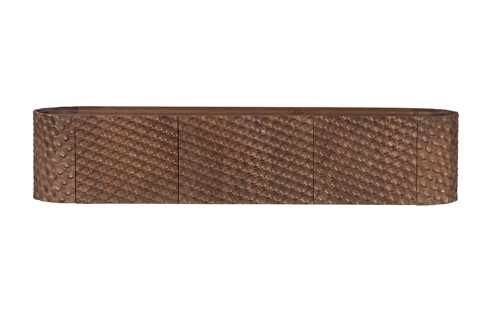 Hängendes TV-Board ADLON 160cm braun Mangoholz massive 3D-Front in Wabenstruktur