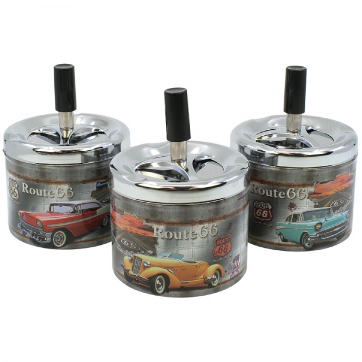 Aschenbecher zum Drehen 9x7cm aus Metall Route 66
