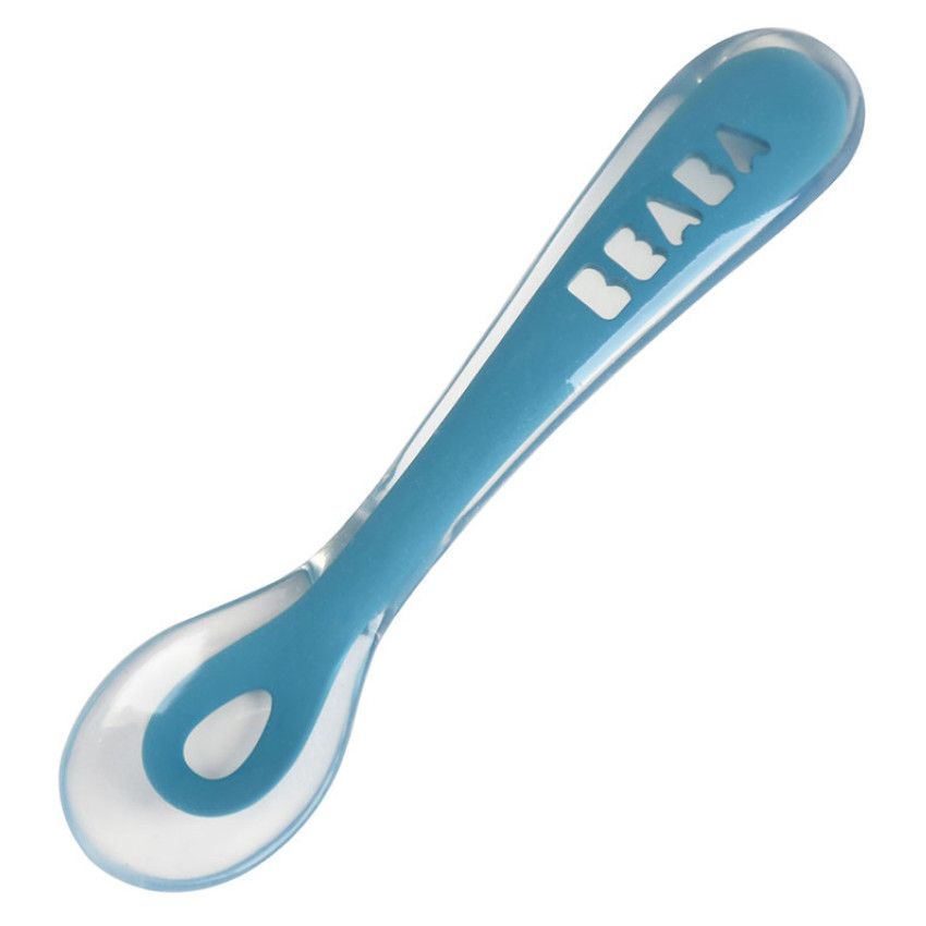 Cuillère en silicone 2ème âge - Bleu - Ecru