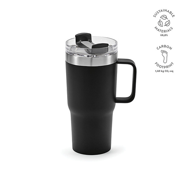 Mug de voyage 580 ml en acier inoxydable - Avec couvercle - Noir