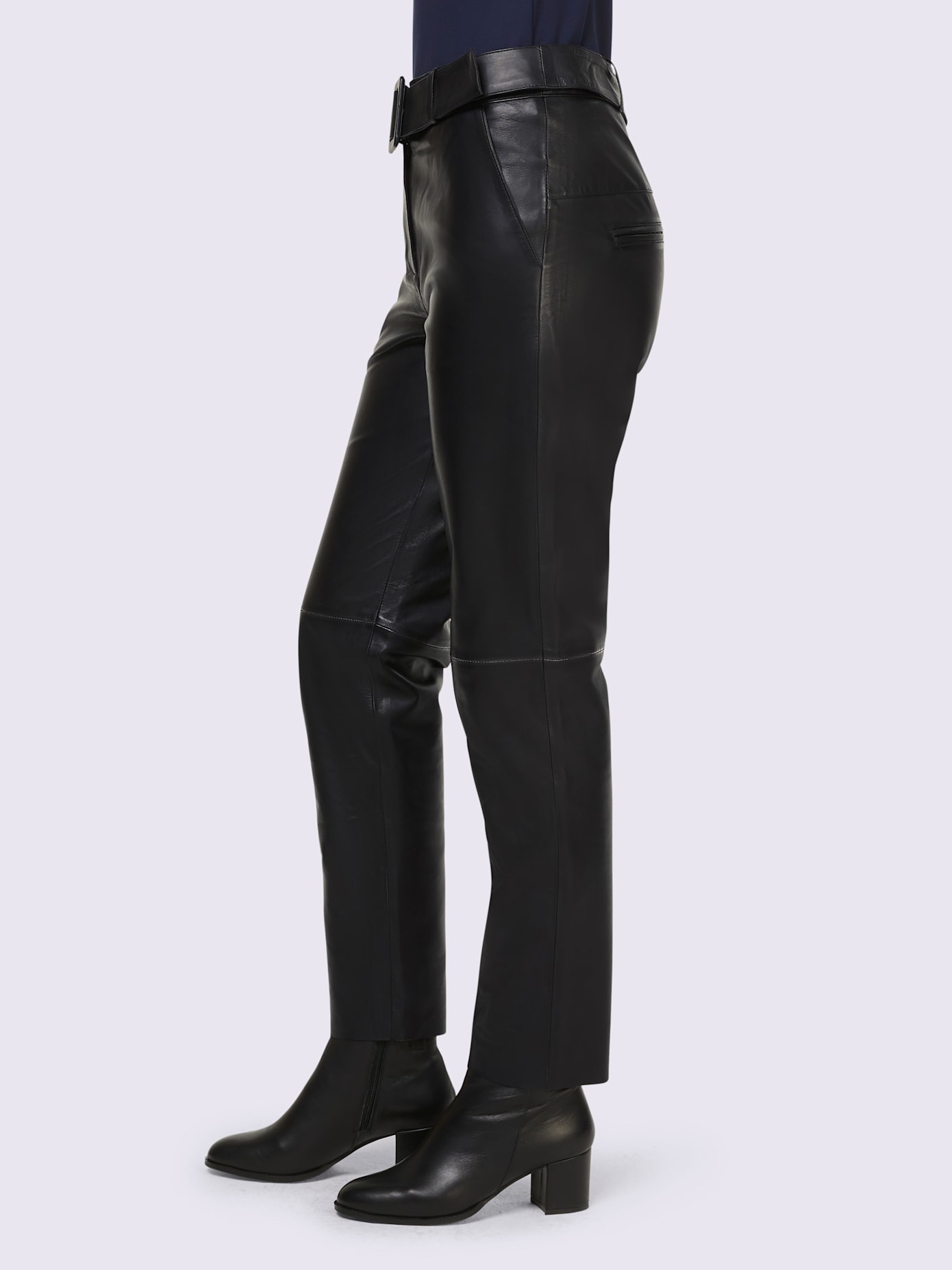 Pantalon en cuir avec ceinture à boucle décorative