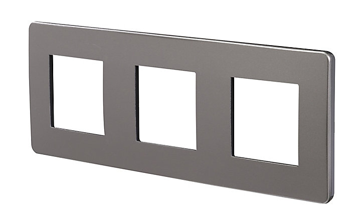 Plaque de finition triple Schneider Electric Unica Déco aluminium liseré noir