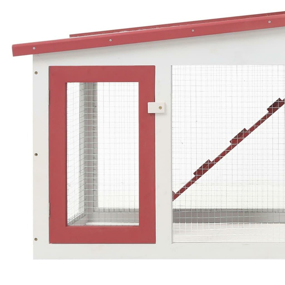 Clapier cage large d'extérieur 204 x 45 x 85 cm bois rouge et blanc