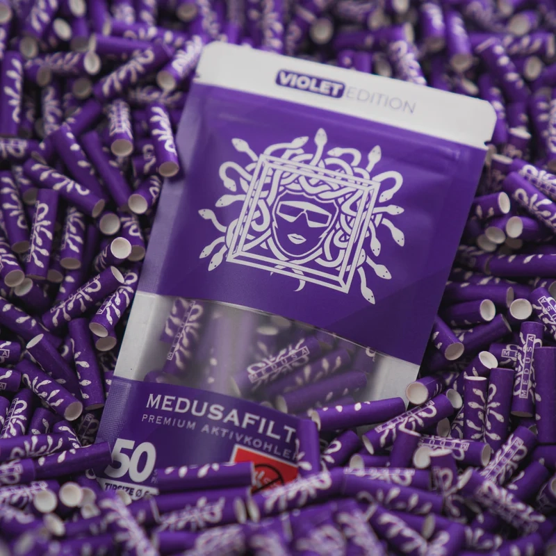 (50er Set) Ø6x25mm Zigaretten Aktivkohle Filter Vegane Fasercaps (PP1070) - VIOLET Edition