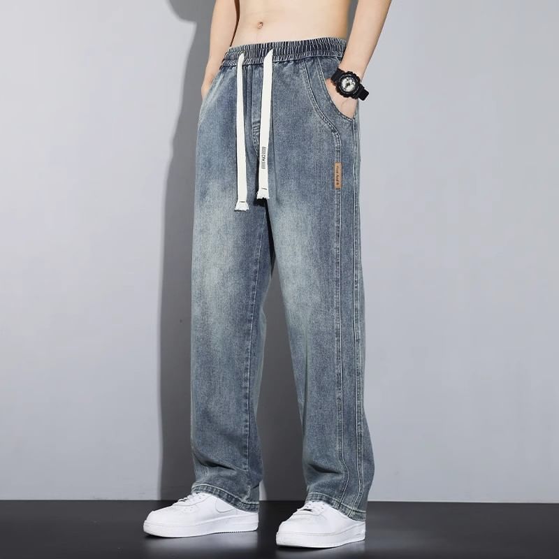 WidoWilder - Gewassen rechte jeans met trekkoordtaille