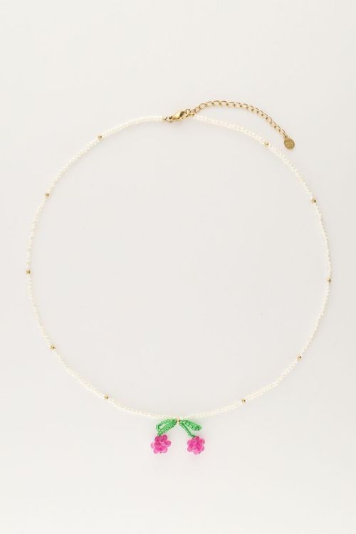 Witte kralen ketting met kers