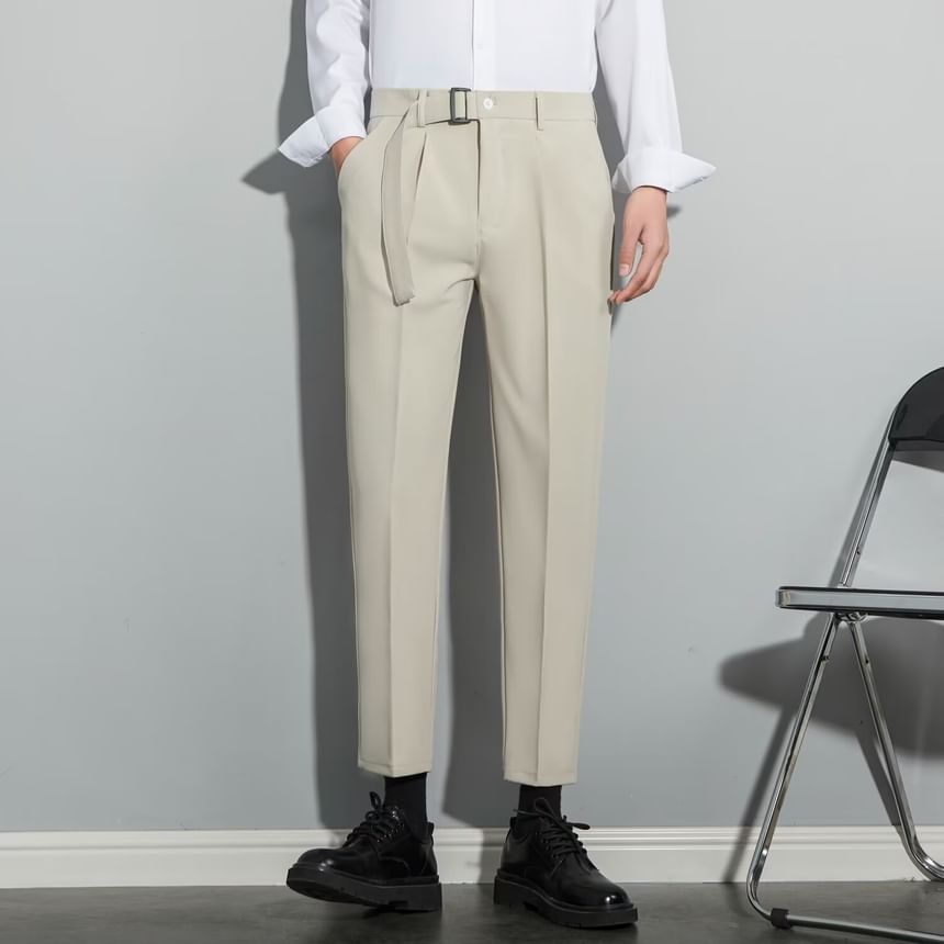 Loansk - Mid Rise Plain Cropped Straight Leg Dress Pants