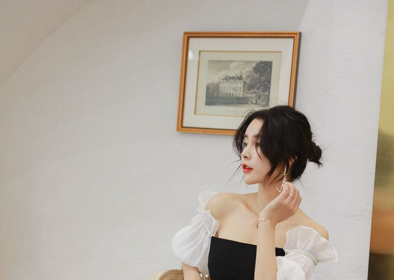 ZY·HT - Off-Shoulder Maxi-jurk met elleboogmouwen